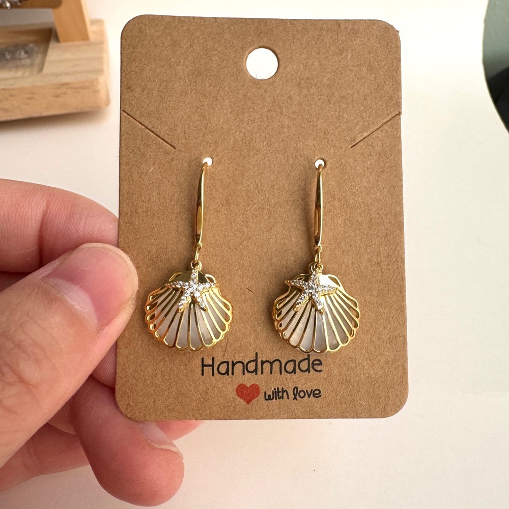 Starfish Seashell Dangle Earrings Gold Beach Style (Mix & Match 2 for $15)